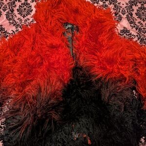 Vibrant Red and Black Faux Fur Jacket